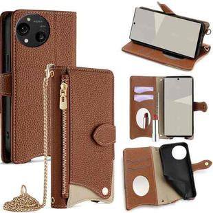 For Sharp Aquos R10 Crossbody Chain Fishtail Litchi Leather Phone Case(Brown)