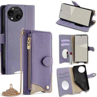 For Sharp Aquos R10 Crossbody Chain Fishtail Litchi Leather Phone Case(Purple)