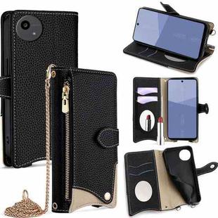 For Sharp Aquos wish5 Crossbody Chain Fishtail Litchi Leather Phone Case(Black)