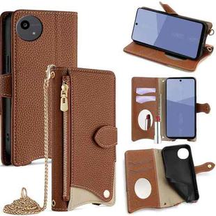 For Sharp Aquos wish5 Crossbody Chain Fishtail Litchi Leather Phone Case(Brown)