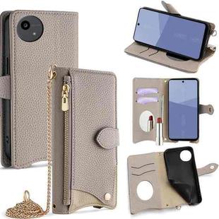 For Sharp Aquos wish5 Crossbody Chain Fishtail Litchi Leather Phone Case(Grey)