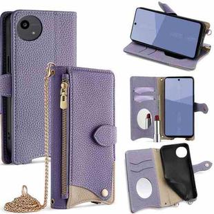For Sharp Aquos wish5 Crossbody Chain Fishtail Litchi Leather Phone Case(Purple)