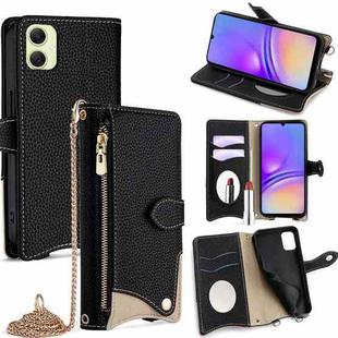 For Samsung Galaxy A05 4G Crossbody Chain Fishtail Litchi Leather Phone Case(Black)