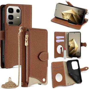 For Infinix Note 50 Pro+ 5G Crossbody Chain Fishtail Litchi Leather Phone Case(Brown)