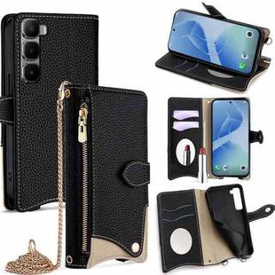 For Infinix Hot 60 Pro 4G Crossbody Chain Fishtail Litchi Leather Phone Case(Black)