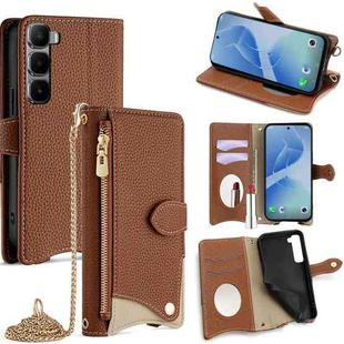For Infinix Hot 60 Pro 4G Crossbody Chain Fishtail Litchi Leather Phone Case(Brown)