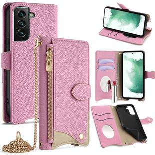 For Samsung Galaxy S21 5G Crossbody Chain Fishtail Litchi Leather Phone Case(Pink)