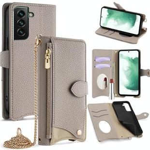 For Samsung Galaxy S21+ 5G Crossbody Chain Fishtail Litchi Leather Phone Case(Grey)