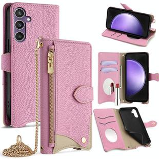 For Samsung Galaxy S23 FE 5G Crossbody Chain Fishtail Litchi Leather Phone Case(Pink)