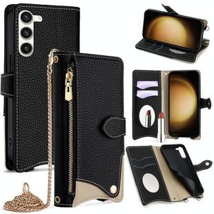 For Samsung Galaxy S23+ 5G Crossbody Chain Fishtail Litchi Leather Phone Case(Black)