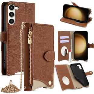 For Samsung Galaxy S23+ 5G Crossbody Chain Fishtail Litchi Leather Phone Case(Brown)