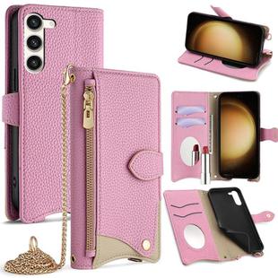 For Samsung Galaxy S23+ 5G Crossbody Chain Fishtail Litchi Leather Phone Case(Pink)