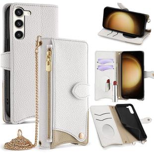 For Samsung Galaxy S23+ 5G Crossbody Chain Fishtail Litchi Leather Phone Case(White)