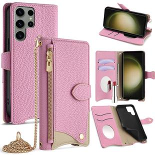 For Samsung Galaxy S23 Ultra 5G Crossbody Chain Fishtail Litchi Leather Phone Case(Pink)