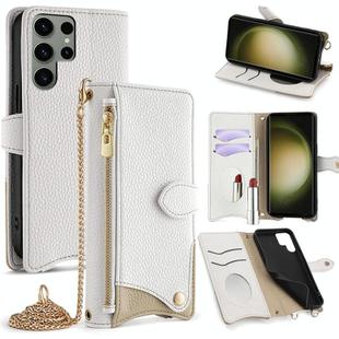 For Samsung Galaxy S23 Ultra 5G Crossbody Chain Fishtail Litchi Leather Phone Case(White)