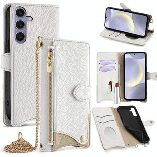 For Samsung Galaxy S24+ 5G Crossbody Chain Fishtail Litchi Leather Phone Case(White)