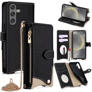 For Samsung Galaxy S25 5G Crossbody Chain Fishtail Litchi Leather Phone Case(Black)