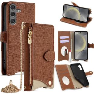 For Samsung Galaxy S25 5G Crossbody Chain Fishtail Litchi Leather Phone Case(Brown)