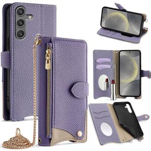 For Samsung Galaxy S25 5G Crossbody Chain Fishtail Litchi Leather Phone Case(Purple)