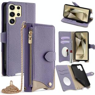 For Samsung Galaxy S25 Ultra 5G Crossbody Chain Fishtail Litchi Leather Phone Case(Purple)