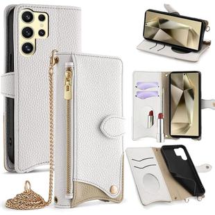 For Samsung Galaxy S25 Ultra 5G Crossbody Chain Fishtail Litchi Leather Phone Case(White)