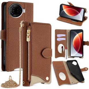 For Tecno Camon 30 Pro Crossbody Chain Fishtail Litchi Leather Phone Case(Brown)
