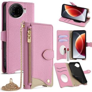 For Tecno Camon 30 Pro Crossbody Chain Fishtail Litchi Leather Phone Case(Pink)