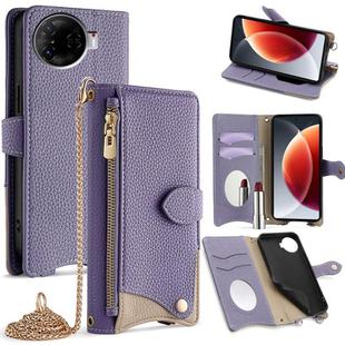 For Tecno Camon 30 Pro Crossbody Chain Fishtail Litchi Leather Phone Case(Purple)