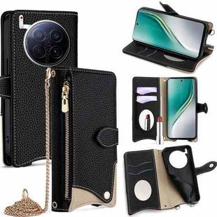 For Tecno Camon 40 Premier Crossbody Chain Fishtail Litchi Leather Phone Case(Black)