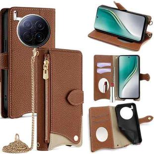For Tecno Camon 40 Premier Crossbody Chain Fishtail Litchi Leather Phone Case(Brown)