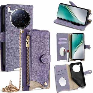 For Tecno Camon 40 Premier Crossbody Chain Fishtail Litchi Leather Phone Case(Purple)