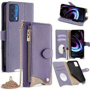 For Motorola Edge 2021 Crossbody Chain Fishtail Litchi Leather Phone Case(Purple)