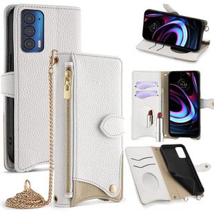 For Motorola Edge 2021 Crossbody Chain Fishtail Litchi Leather Phone Case(White)