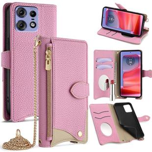 For Motorola Edge 50 Pro Crossbody Chain Fishtail Litchi Leather Phone Case(Pink)