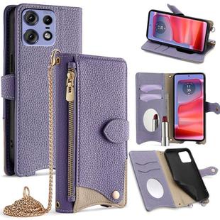 For Motorola Edge 50 Pro Crossbody Chain Fishtail Litchi Leather Phone Case(Purple)