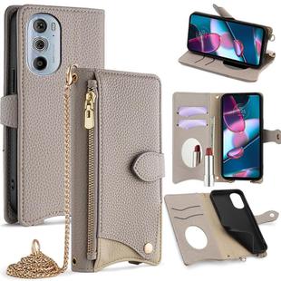 For Motorola Edge+ 2022 / Edge 30 Pro Crossbody Chain Fishtail Litchi Leather Phone Case(Grey)