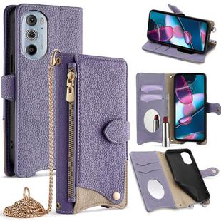 For Motorola Edge+ 2022 / Edge 30 Pro Crossbody Chain Fishtail Litchi Leather Phone Case(Purple)