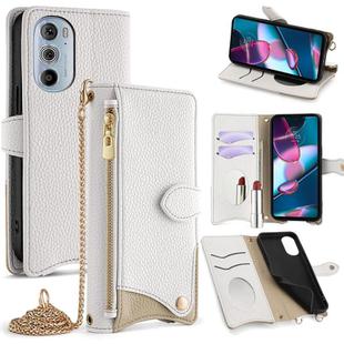For Motorola Edge+ 2022 / Edge 30 Pro Crossbody Chain Fishtail Litchi Leather Phone Case(White)