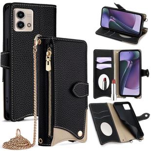 For Motorola Moto G Stylus 5G 2023 Crossbody Chain Fishtail Litchi Leather Phone Case(Black)