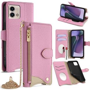 For Motorola Moto G Stylus 5G 2023 Crossbody Chain Fishtail Litchi Leather Phone Case(Pink)