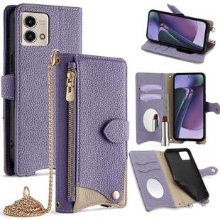 For Motorola Moto G Stylus 5G 2023 Crossbody Chain Fishtail Litchi Leather Phone Case(Purple)