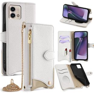 For Motorola Moto G Stylus 5G 2023 Crossbody Chain Fishtail Litchi Leather Phone Case(White)