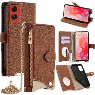 For Motorola Moto G Stylus 5G 2024 Crossbody Chain Fishtail Litchi Leather Phone Case(Brown)