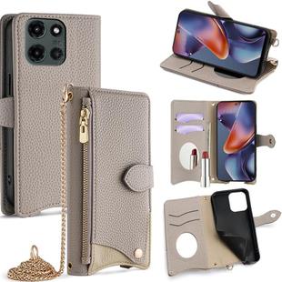 For Motorola Moto G 2025 Crossbody Chain Fishtail Litchi Leather Phone Case(Grey)