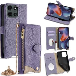 For Motorola Moto G 2025 Crossbody Chain Fishtail Litchi Leather Phone Case(Purple)