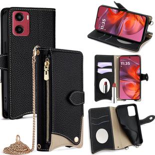 For Motorola Moto G05 Crossbody Chain Fishtail Litchi Leather Phone Case(Black)