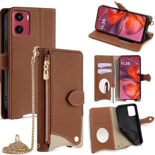 For Motorola Moto G05 Crossbody Chain Fishtail Litchi Leather Phone Case(Brown)