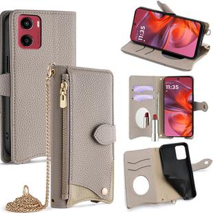 For Motorola Moto G05 Crossbody Chain Fishtail Litchi Leather Phone Case(Grey)