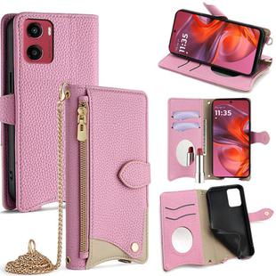 For Motorola Moto G05 Crossbody Chain Fishtail Litchi Leather Phone Case(Pink)