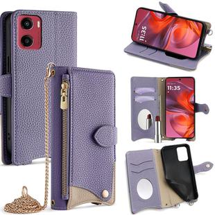 For Motorola Moto G05 Crossbody Chain Fishtail Litchi Leather Phone Case(Purple)